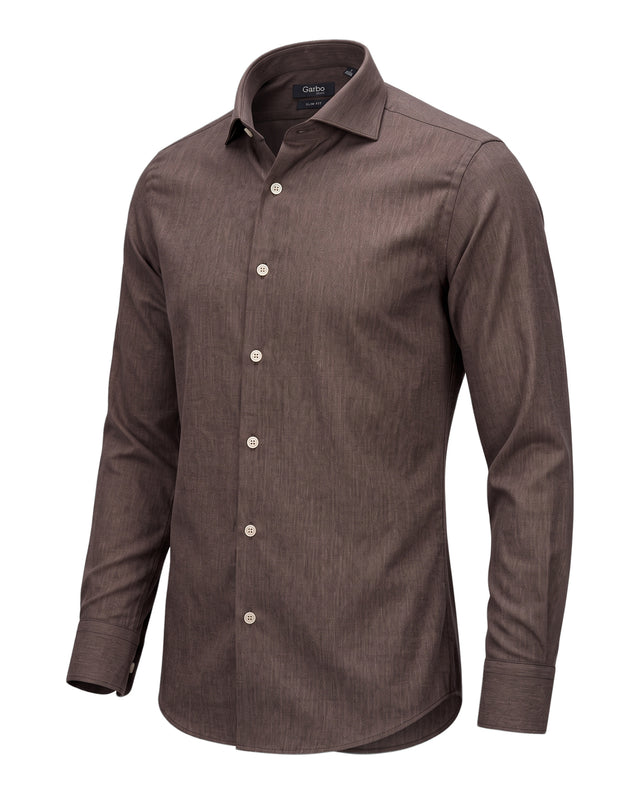CHEMISE COL CUTAWAY EN TWILL DE FLANELLE MARRON