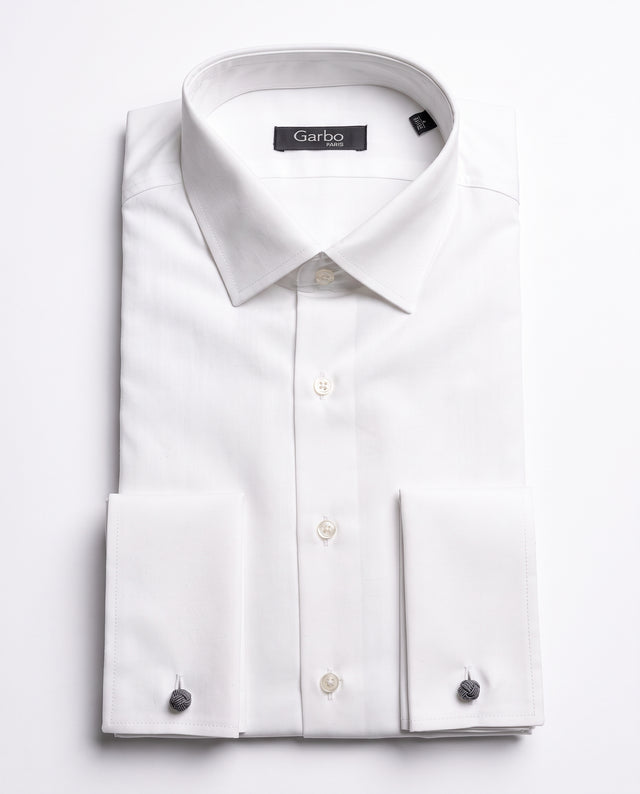 CHEMISE COL ITALIEN EN POPELINE BLANCHE POIGNETS MOUSQUETAIRE