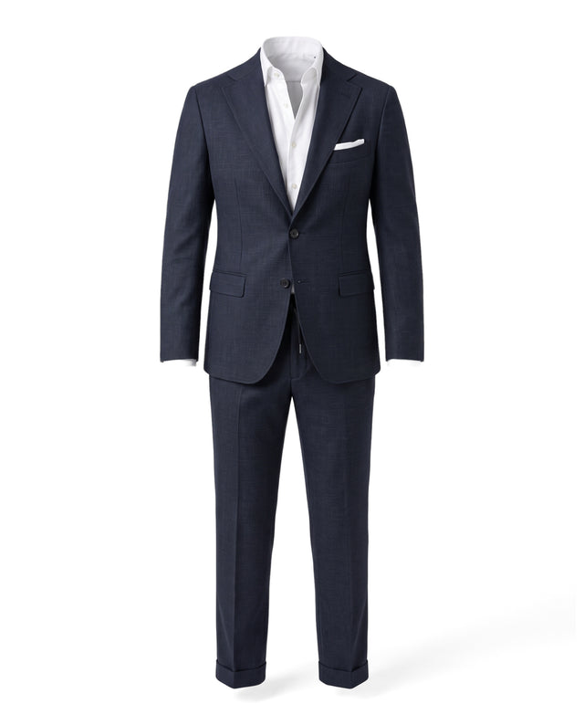 VESTE NAPOLITAINE MÉNÉLAS EN LAINE À MICRO PIED DE POULE BLEU MARINE