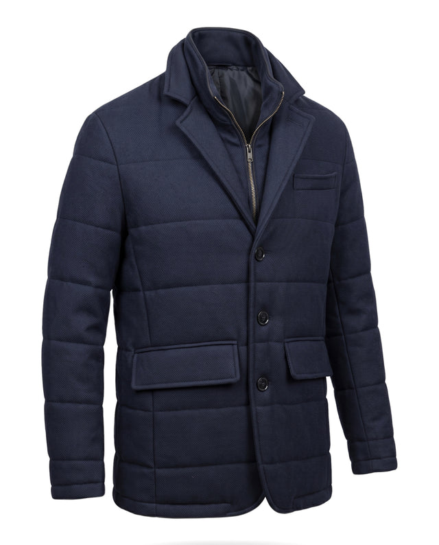 BLOUSON VÉRONE MATELASSÉ BLEU MARINE EN LAINE MÉLANGÉ AVEC PLASTRON INTÉRIEUR AMOVIBLE