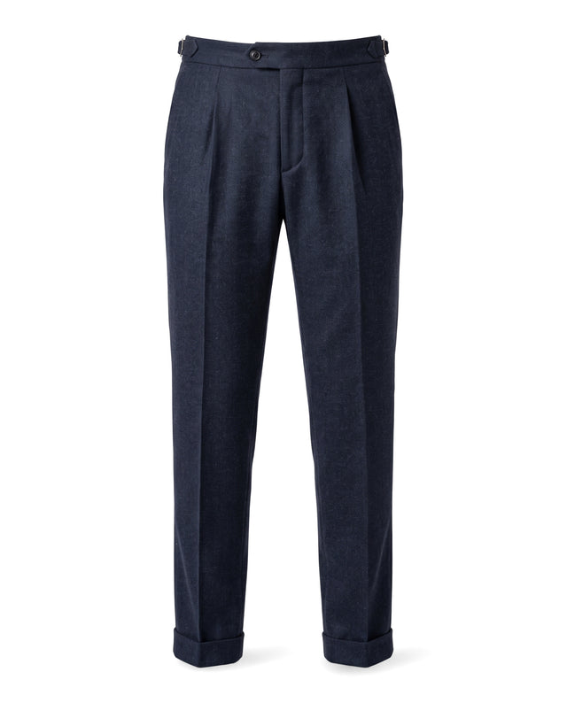 Pantalon à Pinces "Achille" en Flanelle Chevrons Bleu Marine