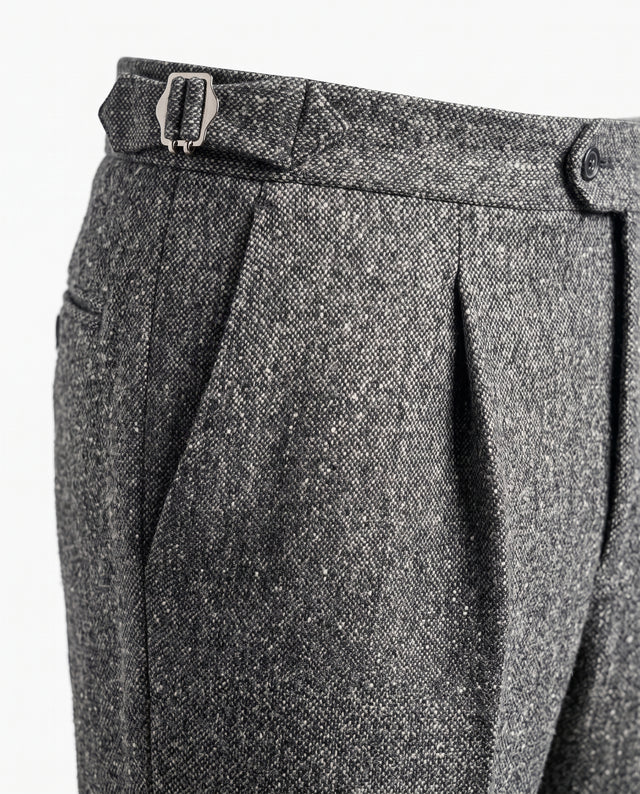 Pantalon à Pinces "Giuseppe" en Tweed de Flanelle Mélangée Grise