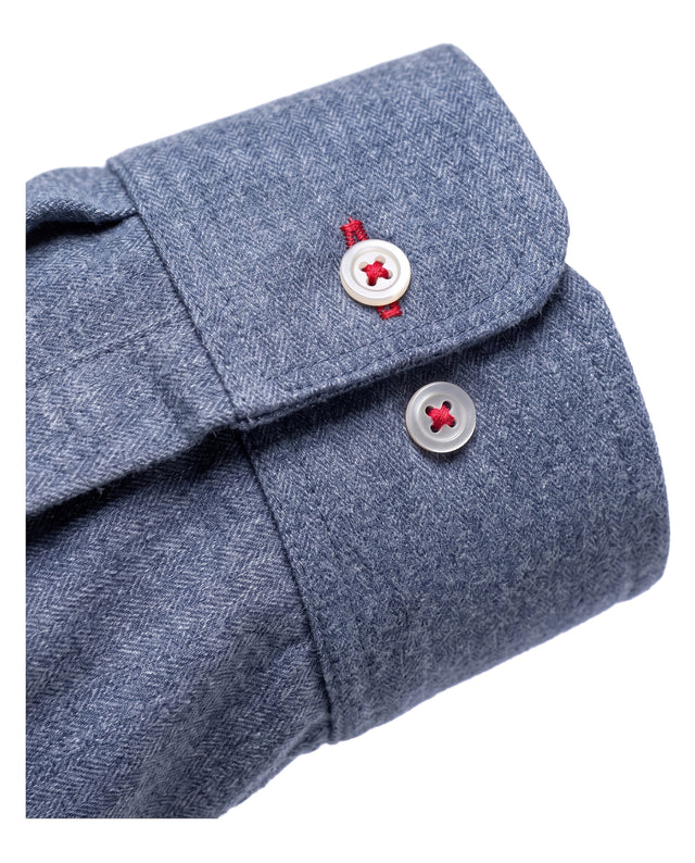 Chemise Col Nouveau "Cutaway" en Flanelle à Chevrons Bleu