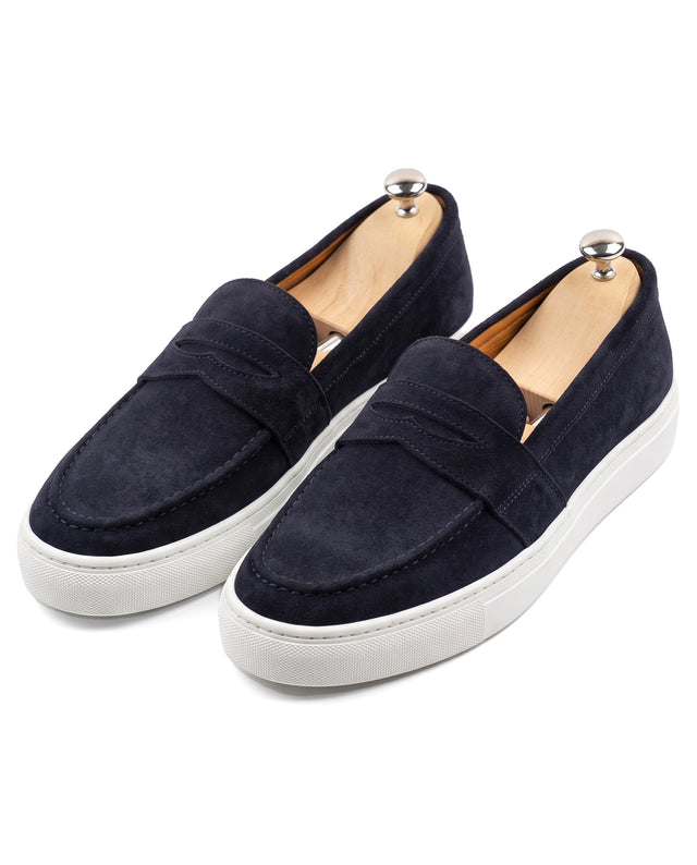 "Mykonos" Mocassin Sport Chic en Cuir Daim Bleu Marine