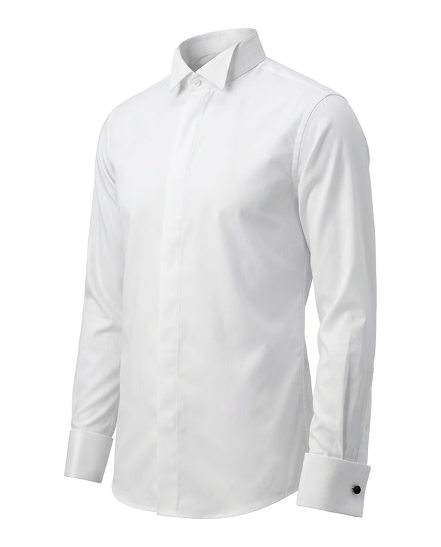 CHEMISE DE CÉRÉMONIE À COL CASSÉ BLANCHE & BOUTONS CACHÉS