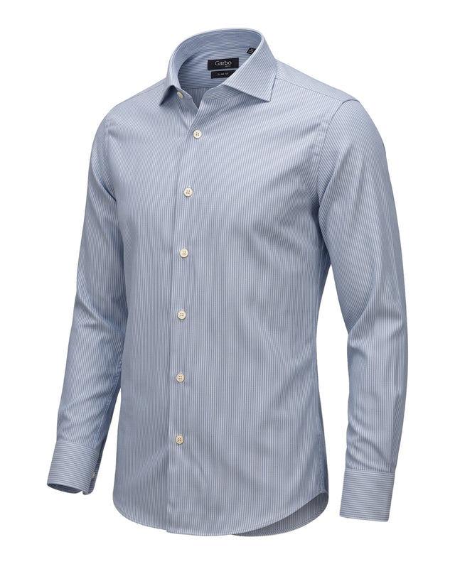 CHEMISE COL CUTAWAY JEAN'S CHAMBRAY DÉLAVÉE À FINE RAYURE