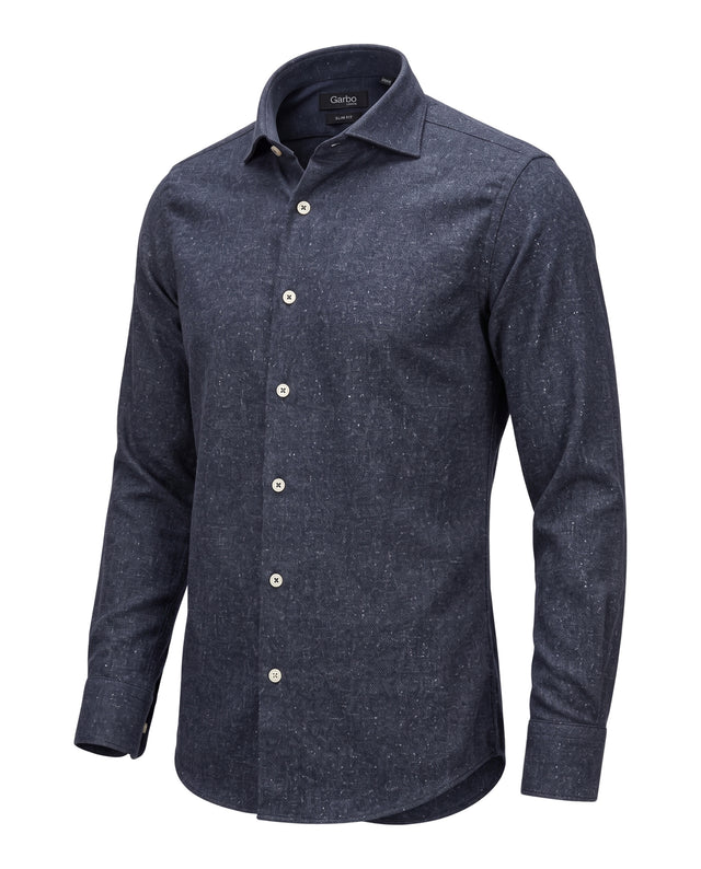 CHEMISE COL CUTAWAY CHINÉE EN LIN & COTON MARINE