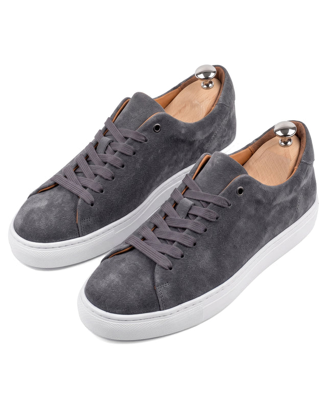 "Sneakers" Basket en Cuir de Veau Retourné Gris Souris