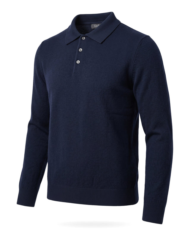 Pull Col Polo "Biella" Boutonnés Bleu Marine