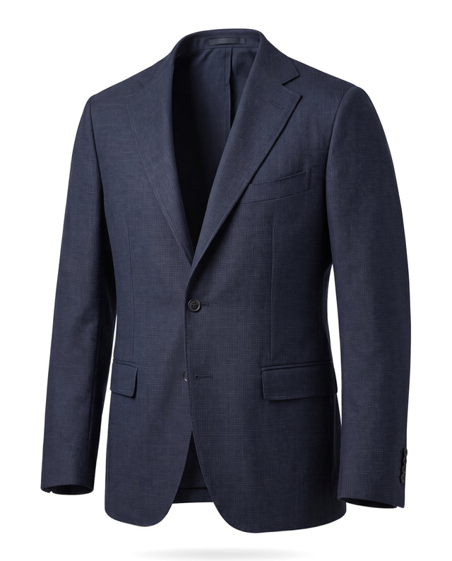 VESTE NAPOLITAINE MÉNÉLAS EN LAINE À MICRO PIED DE POULE BLEU MARINE