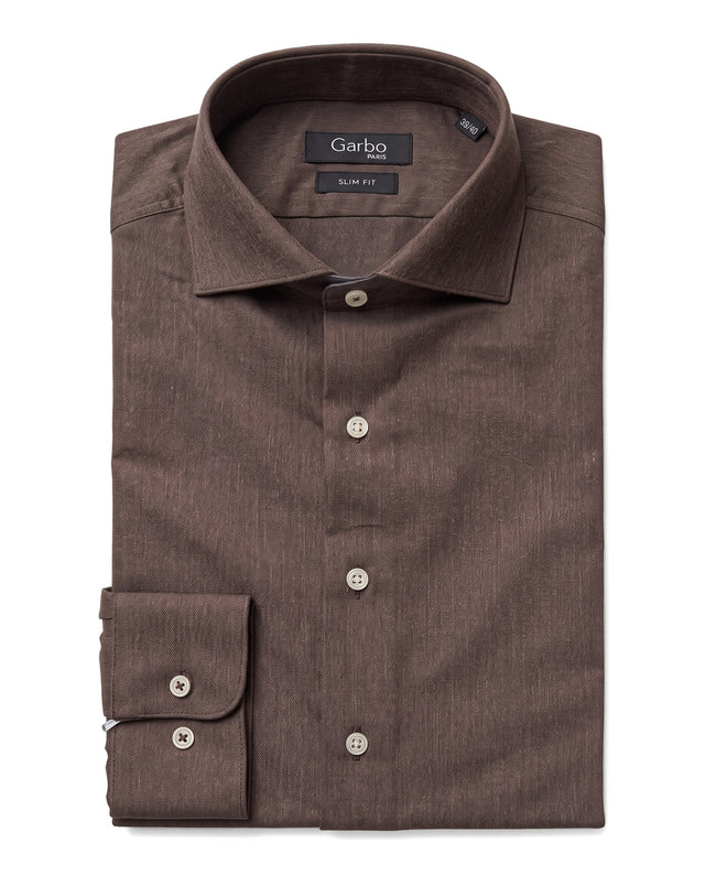 CHEMISE COL CUTAWAY EN TWILL DE FLANELLE MARRON
