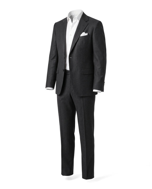 Costume "Méthoni" en Flanelle Gris Anthracite à Rayures Ton sur Ton Vitale Barberis Canonico ®