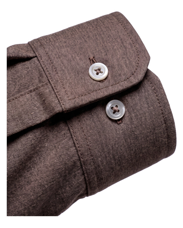 CHEMISE COL CUTAWAY EN TWILL DE FLANELLE MARRON