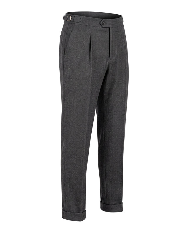 Pantalon à Pinces "Achille" en Flanelle Chevrons Gris Foncé
