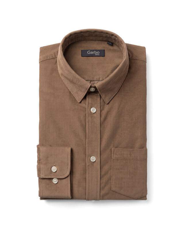 CHEMISE CORFOU EN VELOURS BEIGE / TAUPE