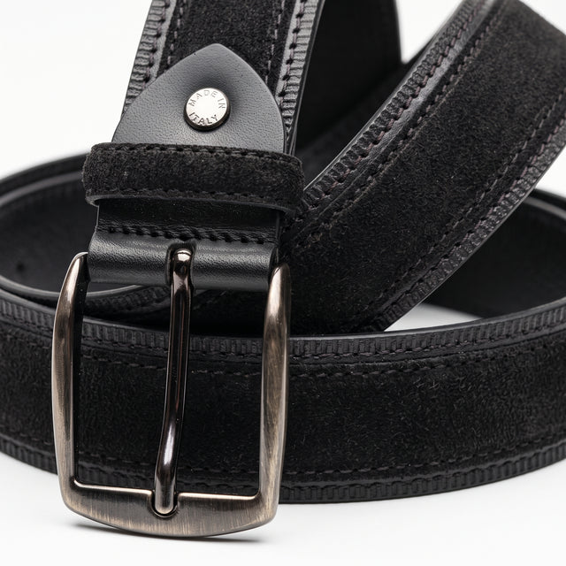 Ceinture "La Normande Chic" en Daim Noir avec Surpiqure
