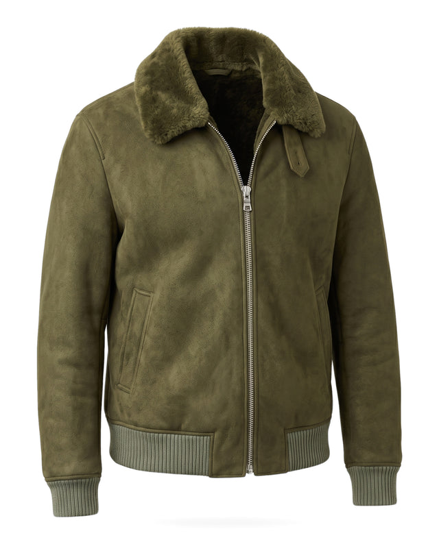 BLOUSON MAVERIK EN PEAU LAINÉ DE MOUTON VERT OLIVE
