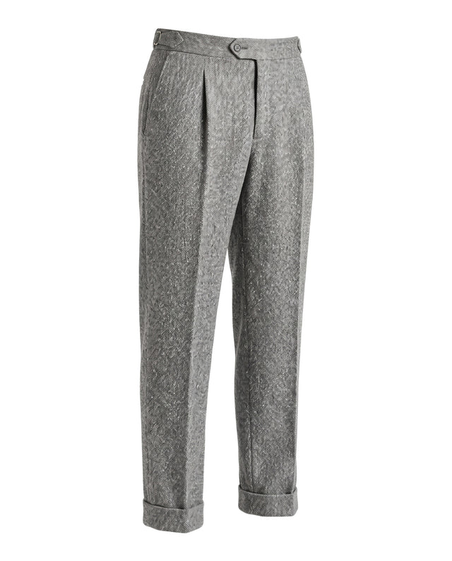 Pantalon à Pinces "Giuseppe" en Tweed de Flanelle Mélangée Grise