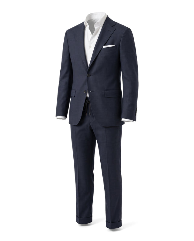 VESTE NAPOLITAINE MÉNÉLAS EN LAINE À MICRO PIED DE POULE BLEU MARINE