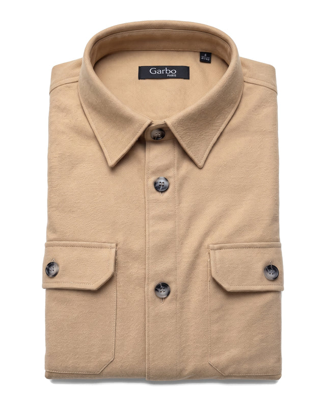 Surchemise "Alex" Camel en Flanelle de Coton Epaisse
